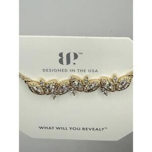 Bomb Party Gold Diamond CZ The Unbreakable Line Leaves Bar Necklace